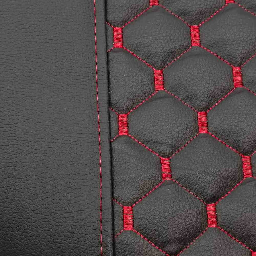 Чехол на сиденья KAR Кожа+стежка DAF XF95 105 CF85 75 65 LF (2002-2012) кожа черн.-красная нить