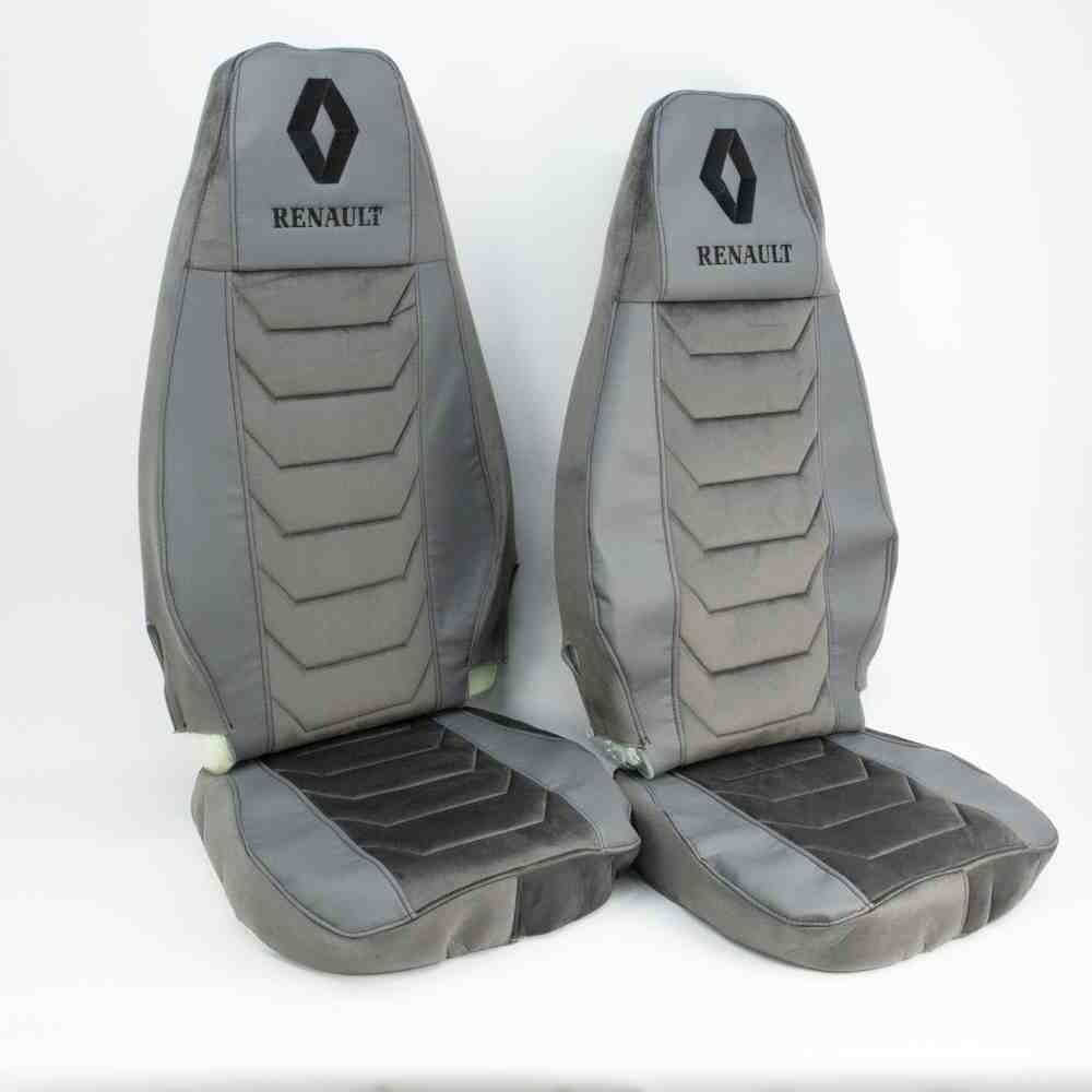 Чехол на сиденья Chess RENAULT MAGNUM (2001- 2013) водитель, пассажир поворотное сидение, серая кожа-серый велюр Чехол на сиденья Chess RENAULT MAGNUM (2001- 2013) водитель, пассажир поворотное сидение, серая кожа-серый велюр