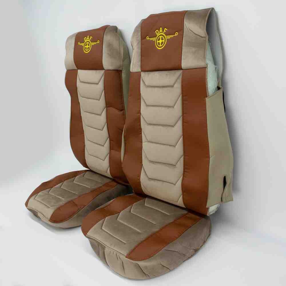 Чохол на сидіння Chess DAF XF105 106 XG CF85 LF (2013-2024) св. коричнева шкіра-беж. велюр Чохол на сидіння Chess DAF XF105 106 XG CF85 LF (2013-2024) св. коричнева шкіра-беж. велюр