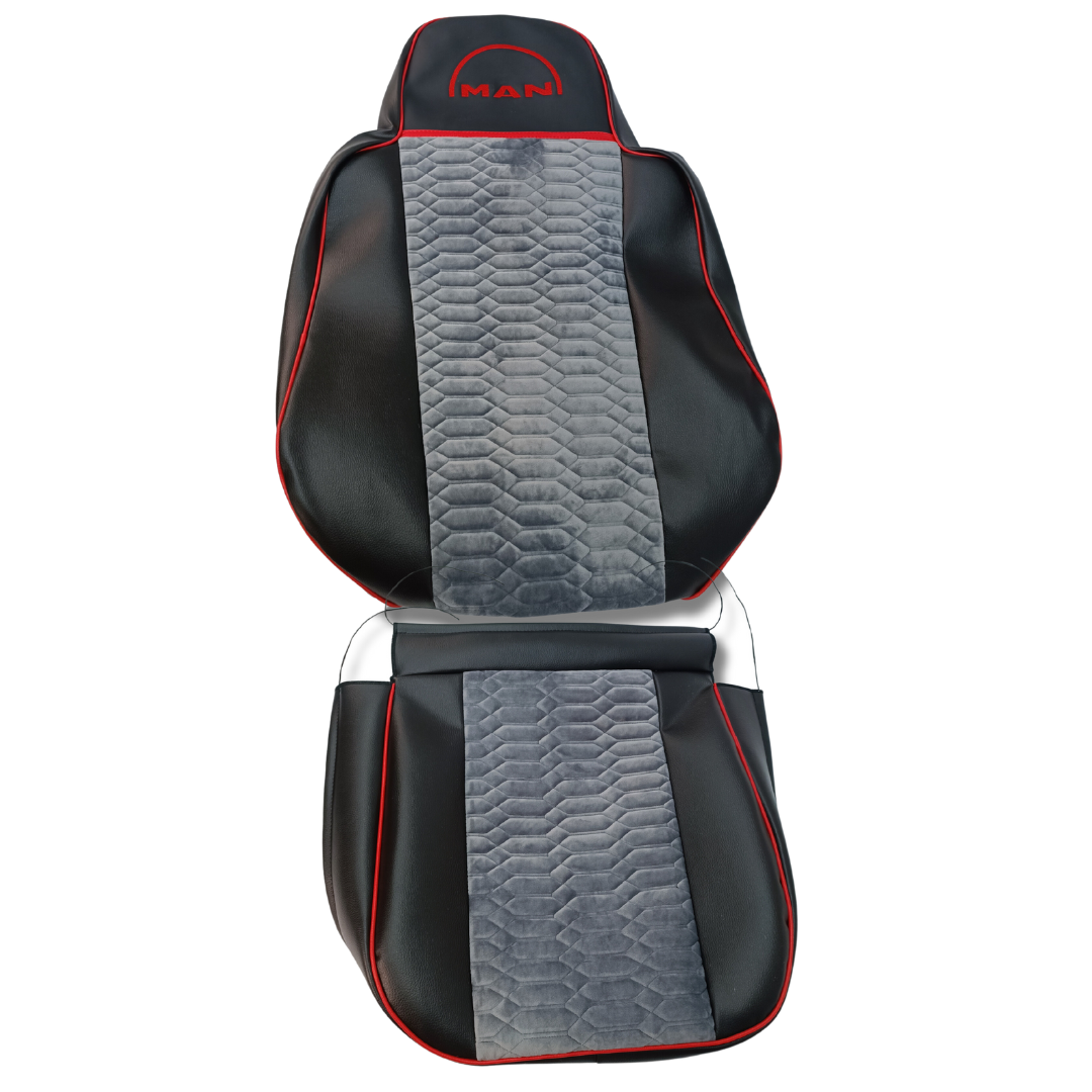 Чохол на сидіння KADIFE Велюр+Екошкіра MAN TGX,TGA,TGL,TGM,TGS; (2005-2020) 1 ремінь водій чорна шкіра+сірий велюр Чохол на сидіння KADIFE Велюр+Екошкіра MAN TGX,TGA,TGL,TGM,TGS; (2005-2020) 1 ремінь водій чорна шкіра+сірий велюр