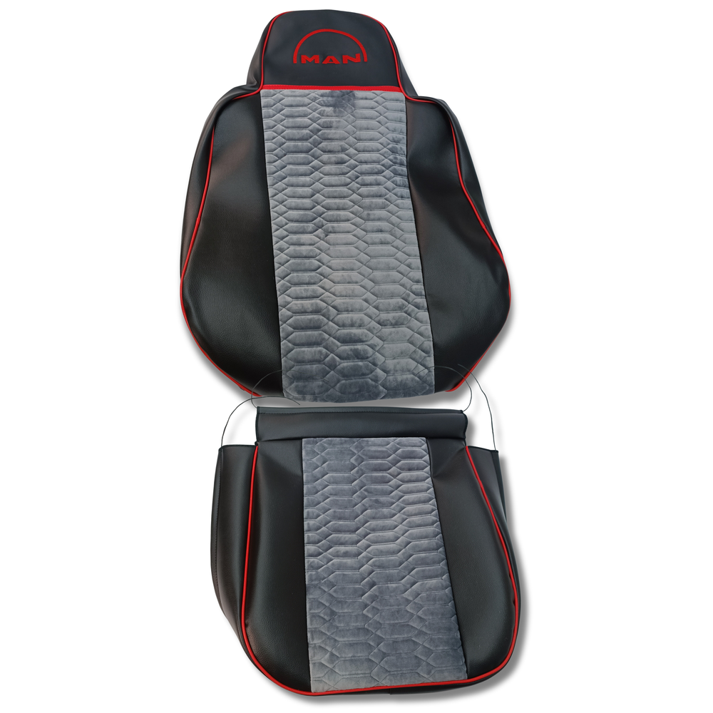 Чохол на сидіння KADIFE Велюр+Екошкіра MAN TGX,TGA,TGL,TGM,TGS; (2005-2020) 1 ремінь водій чорна шкіра+сірий велюр Чохол на сидіння KADIFE Велюр+Екошкіра MAN TGX,TGA,TGL,TGM,TGS; (2005-2020) 1 ремінь водій чорна шкіра+сірий велюр