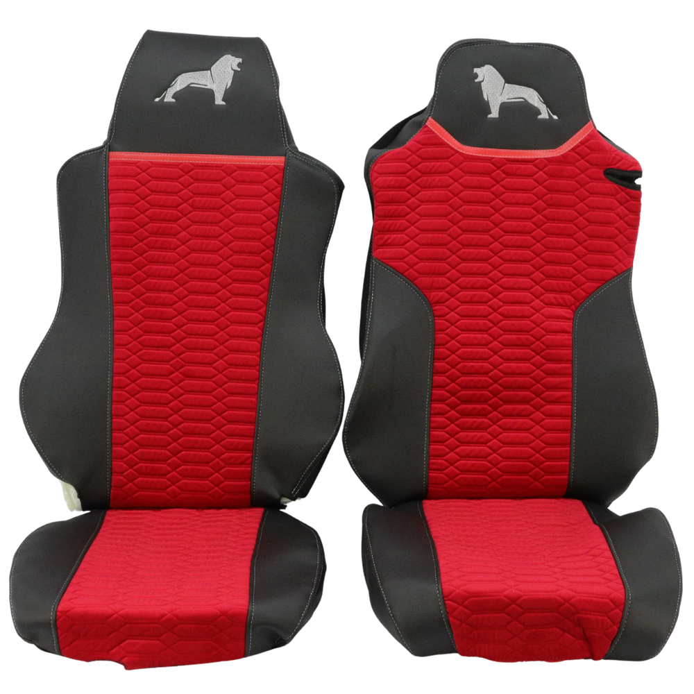 Чохол на сидіння KADIFE Велюр+Екошкіра MAN TGX,TGA,TGL,TGM,TGS; (2007-2020) 1 ремінь, водій (Низький) пасажир (Високий) чорна шкіра+червоний велюр Чохол на сидіння KADIFE Велюр+Екошкіра MAN TGX,TGA,TGL,TGM,TGS; (2007-2020) 1 ремінь, водій (Низький) пасажир (Високий) чорна шкіра+червоний велюр