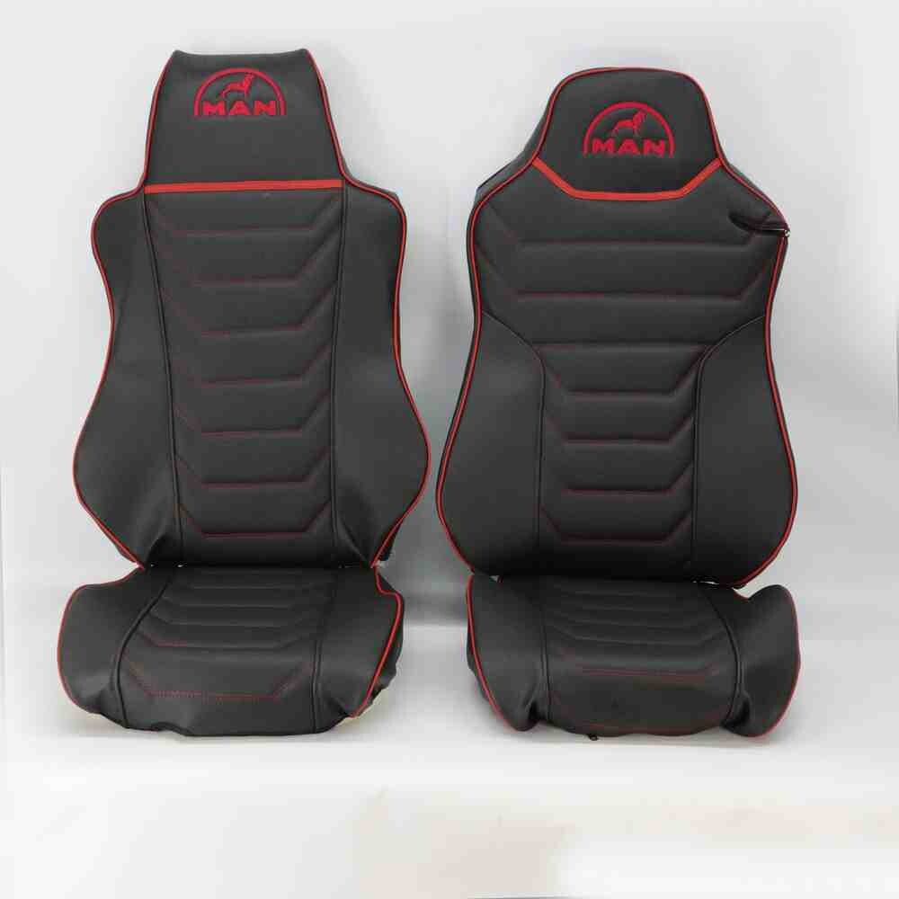 Чохол на сидіння MAN TGX,TGA,TGL,TGM,TGS; (2007-2020) 1 ремінь, водій (Низький) пасажир (Високий) перфорована шкіра чорна - боки чорні