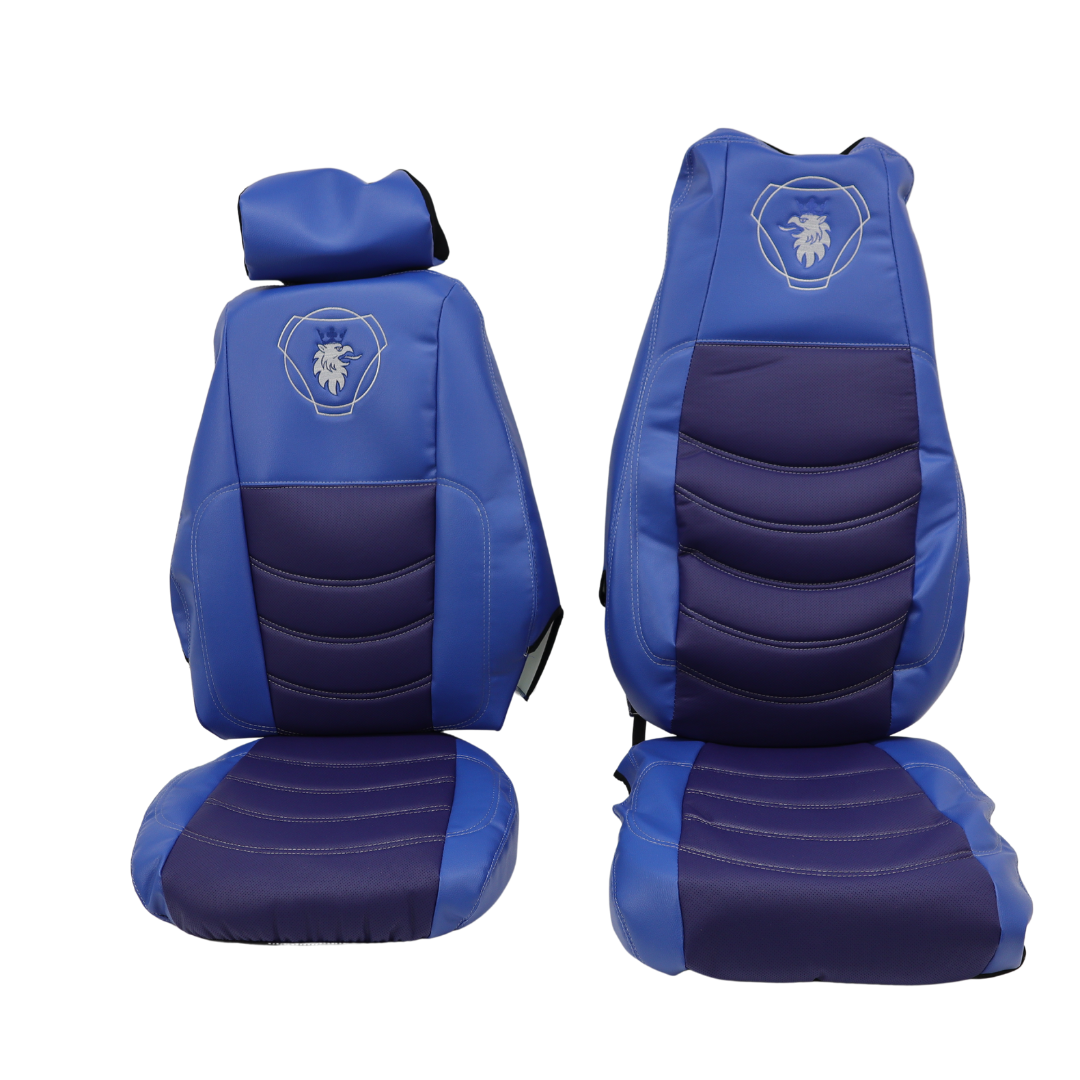 Чехол на сиденья SCANIA R,G,P (2004-2017) водит. пилот - пасс. складное, кожа синий
