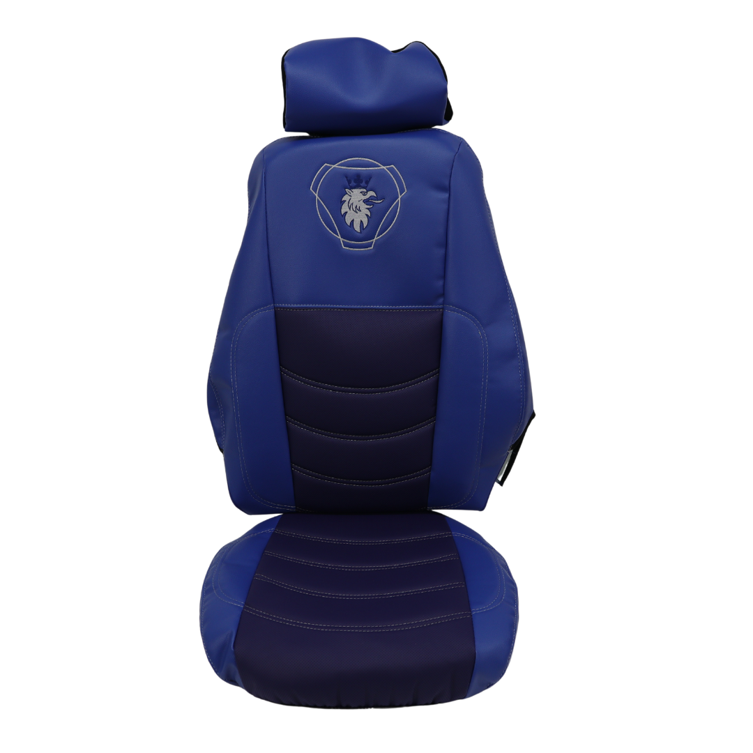 Чехол на сиденья SCANIA R,G,P (2004-2017) водит. пилот - пасс. складное, кожа синий