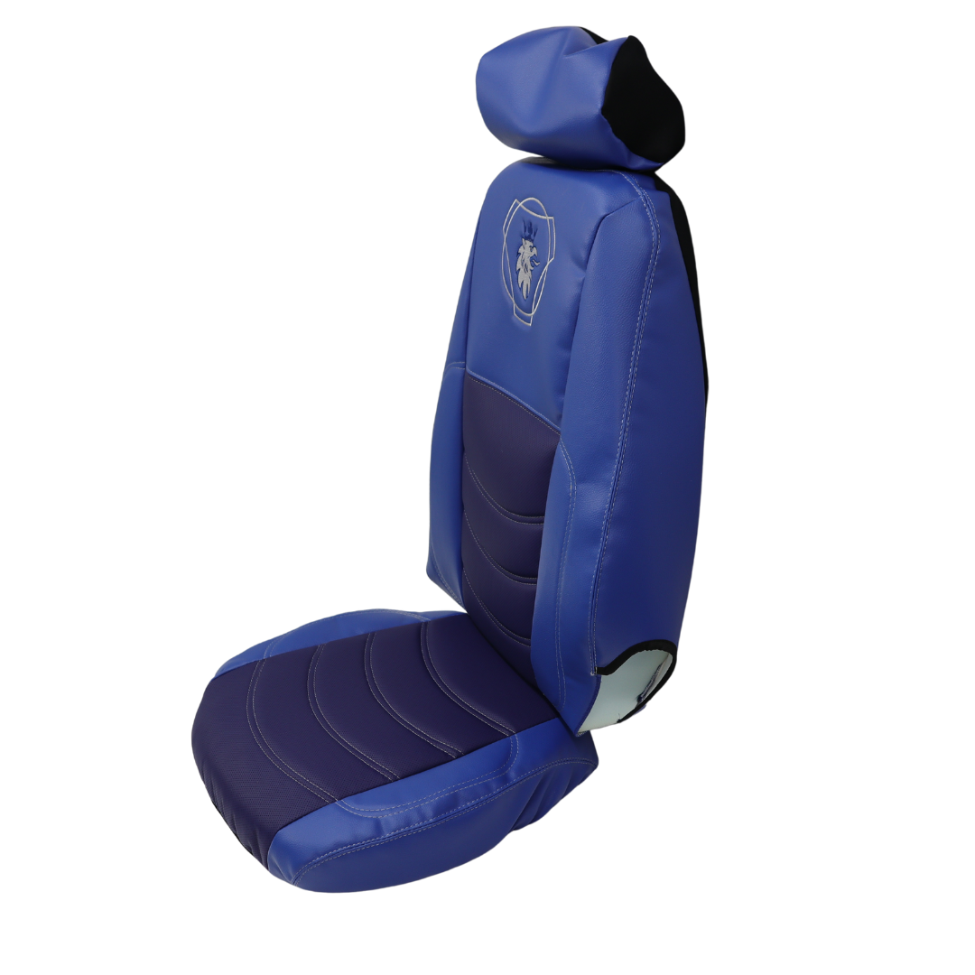 Чехол на сиденья SCANIA R,G,P (2004-2017) водит. пилот - пасс. складное, кожа синий