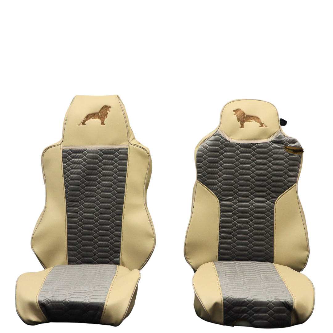 Чехол на сиденья KADIFE Велюр+Экокожа MAN TGX,TGA,TGL,TGM,TGS; (2007-2020) 1 ремень, водитель (Низкий) пассажир (Высокий) бежевая кожа+серый велюр Чехол на сиденья KADIFE Велюр+Экокожа MAN TGX,TGA,TGL,TGM,TGS; (2007-2020) 1 ремень, водитель (Низкий) пассажир (Высокий) бежевая кожа+серый велюр