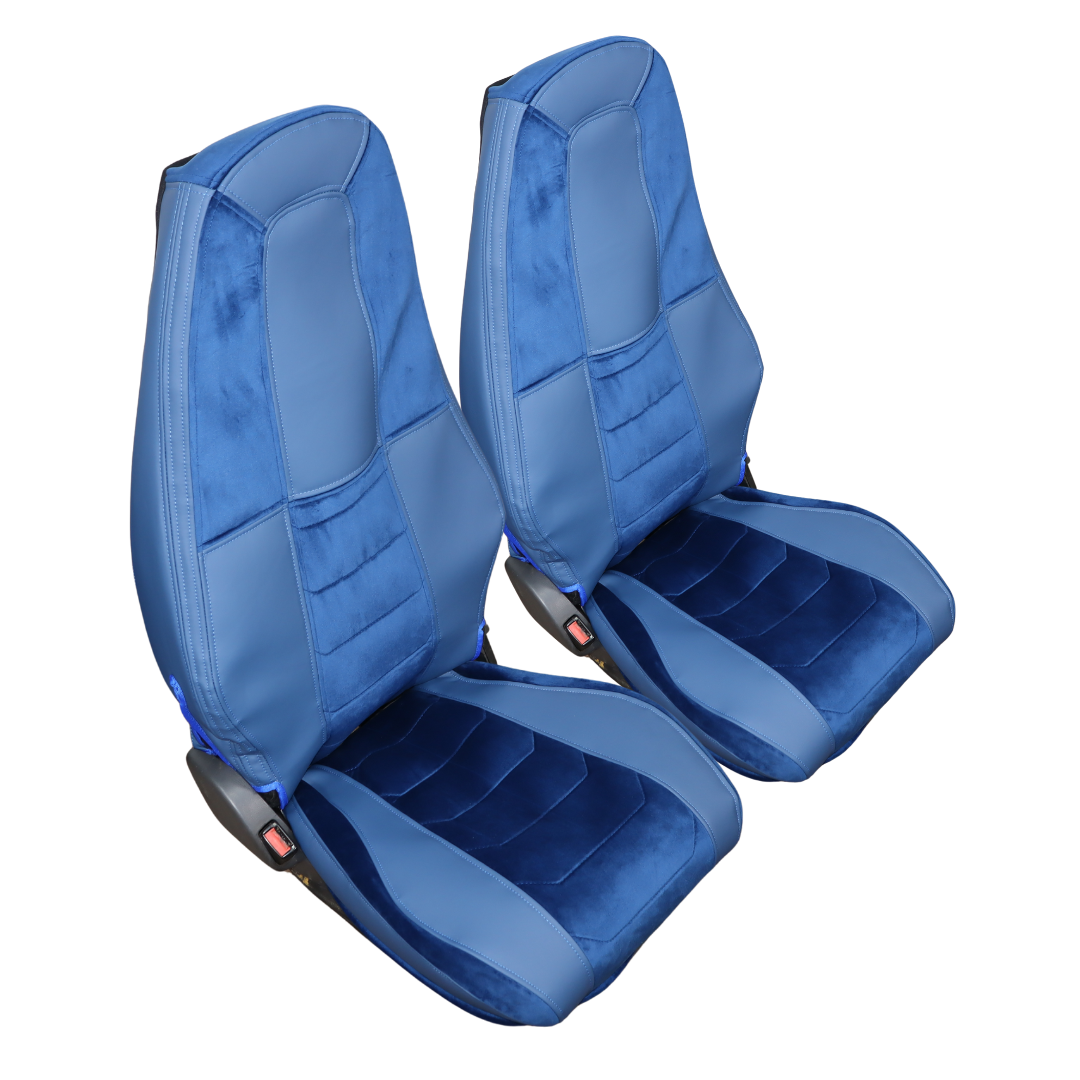 Чехол на сиденья Chess VOLVO FH FM (2014-...) синий велюр - синий кожа Чехол на сиденья Chess VOLVO FH FM (2014-...) синий велюр - синий кожа