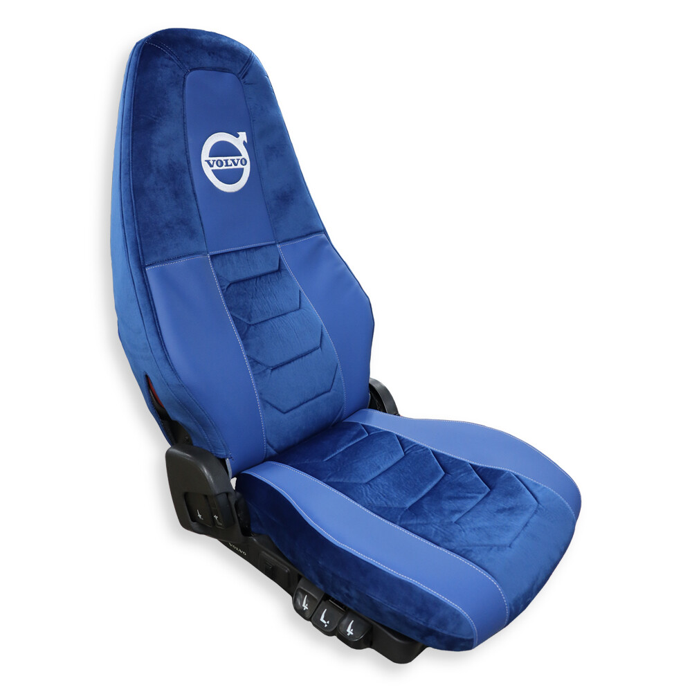 Чехол на сиденья Chess VOLVO FH FM (2014-...) синий велюр - синий кожа Чехол на сиденья Chess VOLVO FH FM (2014-...) синий велюр - синий кожа