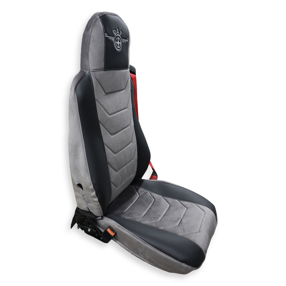 Чехол на сиденья Chess DAF XF95 105 CF85 75 65 LF (2002-2012)  кожа черная - велюр  серый