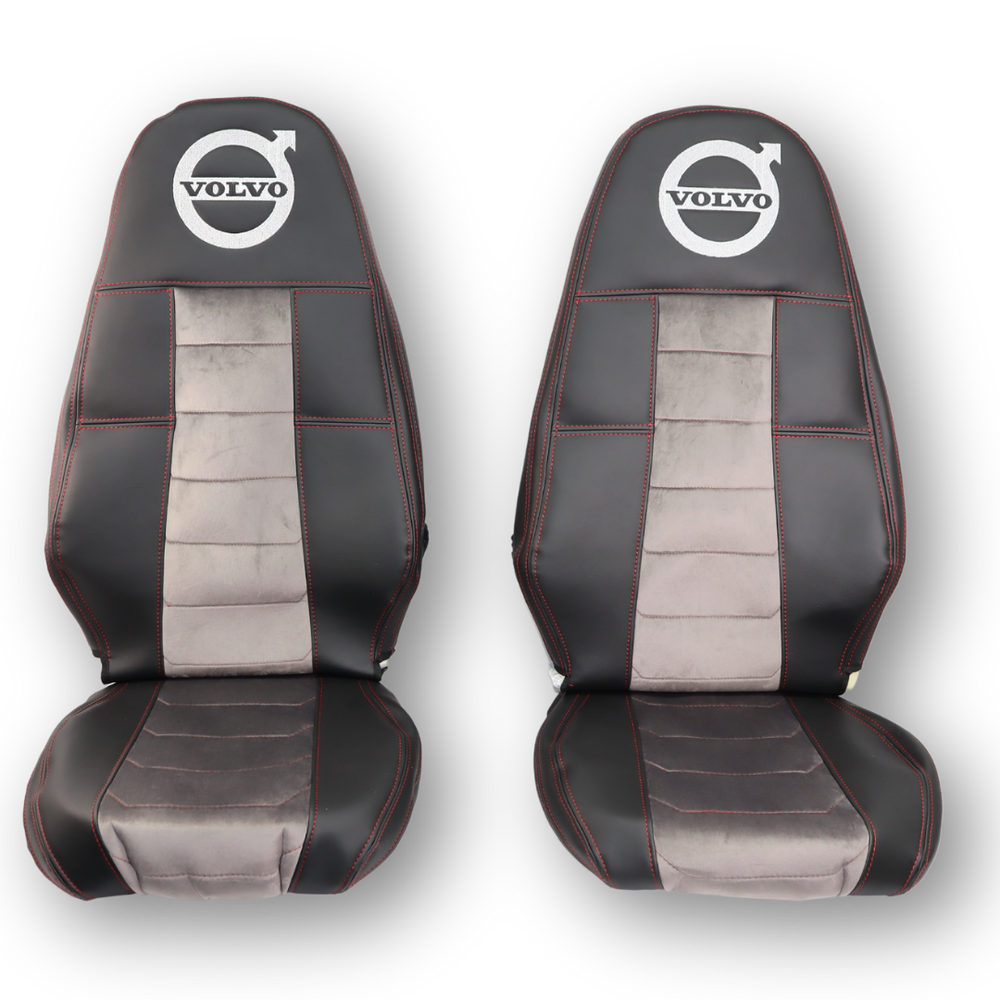 Чехол на сиденья VOLVO FH FM (2002-2013) черная кожа + серый велюр