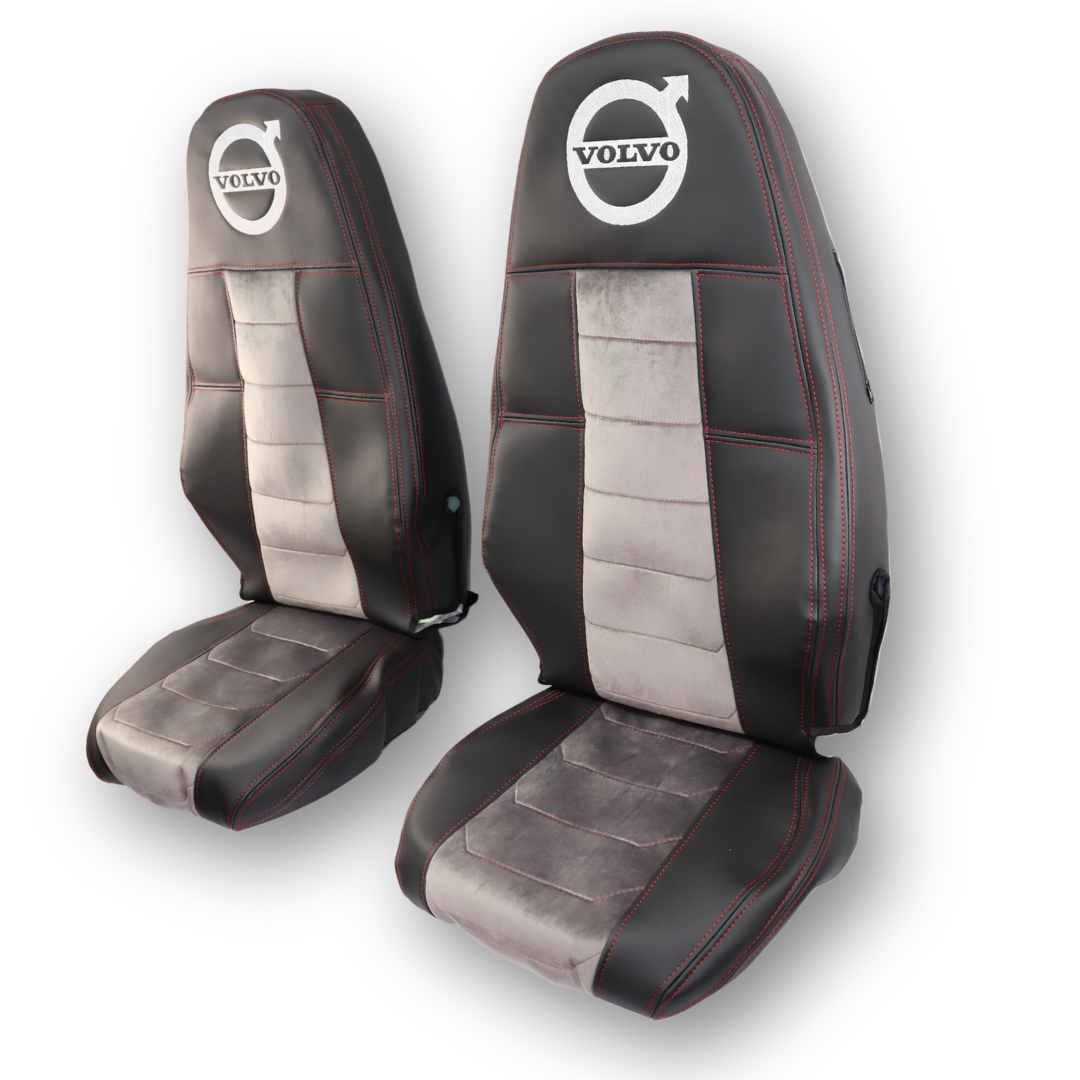 Чехол на сиденья VOLVO FH FM (2002-2013) черная кожа + серый велюр