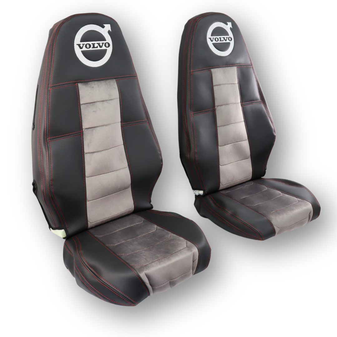 Чехол на сиденья VOLVO FH FM (2002-2013) черная кожа + серый велюр