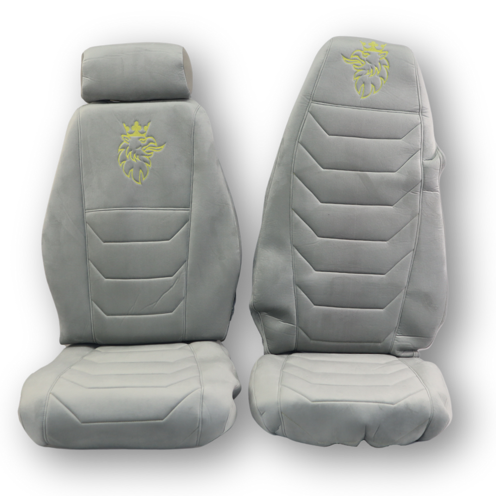 Чохол на сидіння SCANIA R,G,P (2004-2017) водій пілот - пас. складне, сірий велюр Чохол на сидіння SCANIA R,G,P (2004-2017) водій пілот - пас. складне, сірий велюр