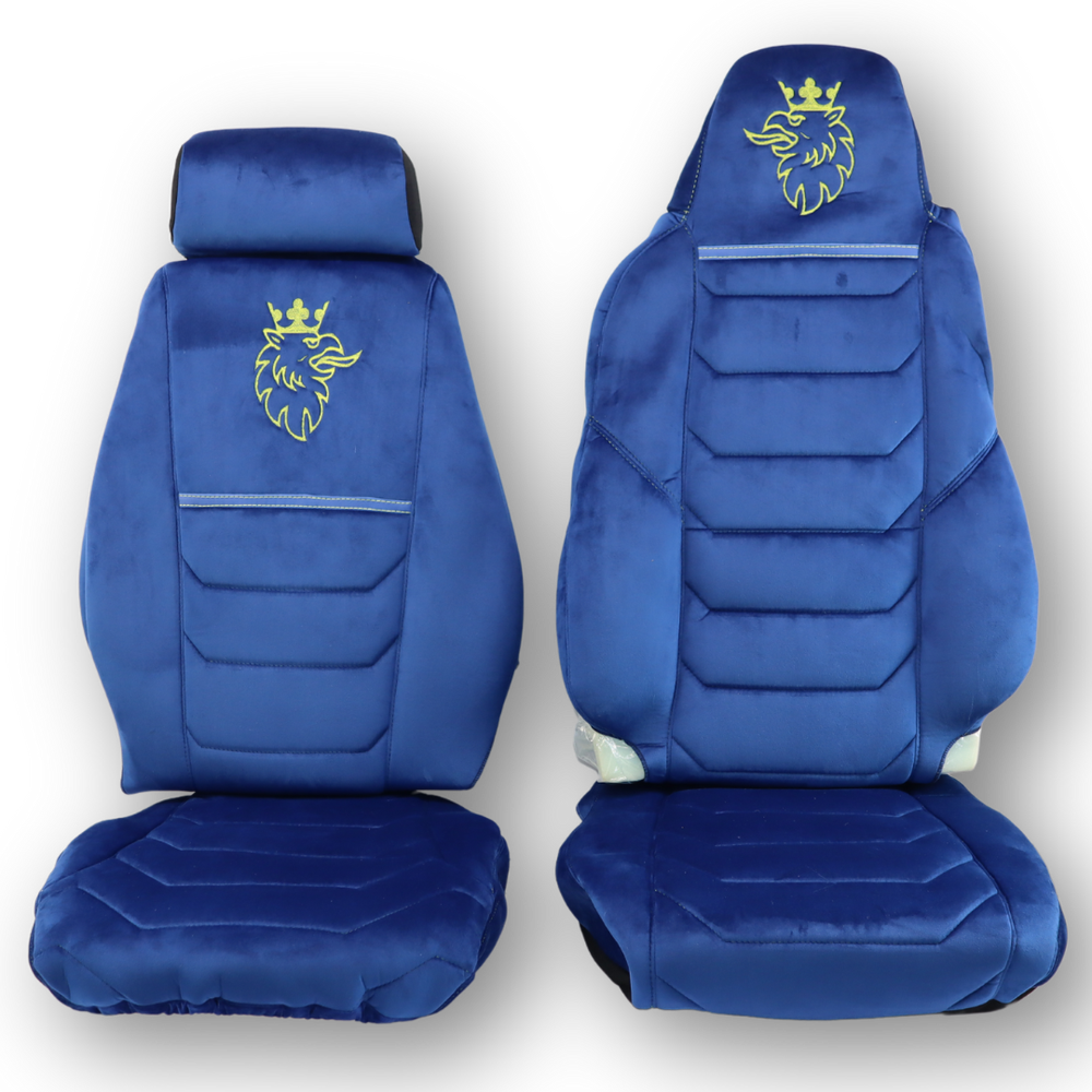 Чохол на сидіння SCANIA R,G,P,S (2014-...) водій моноліт - пас. складне, синій велюр Чохол на сидіння SCANIA R,G,P,S (2014-...) водій моноліт - пас. складне, синій велюр
