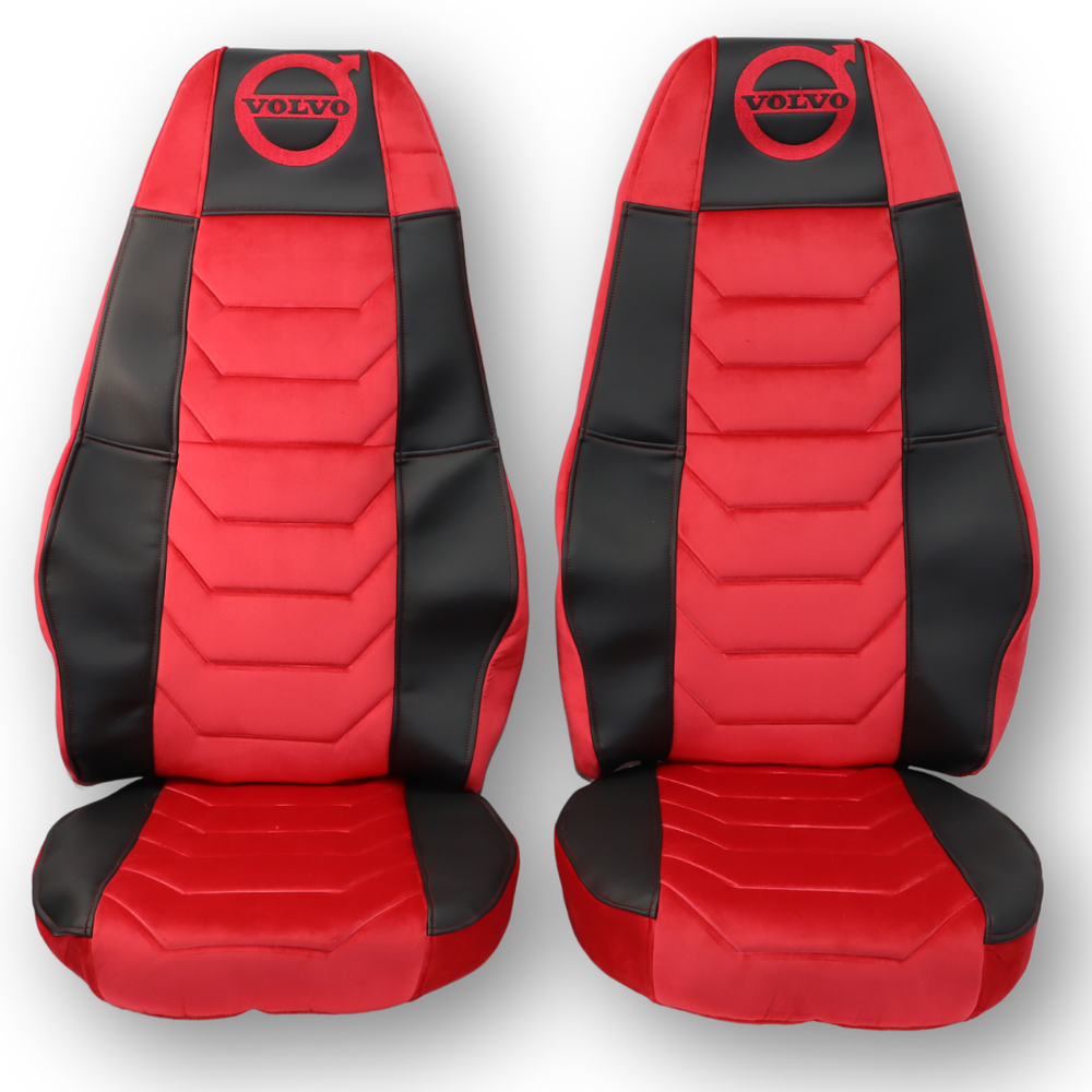 Чохол на сидіння Chess VOLVO FH FM (2002-2013) червоний велюр - чорна шкіра Чохол на сидіння Chess VOLVO FH FM (2002-2013) червоний велюр - чорна шкіра