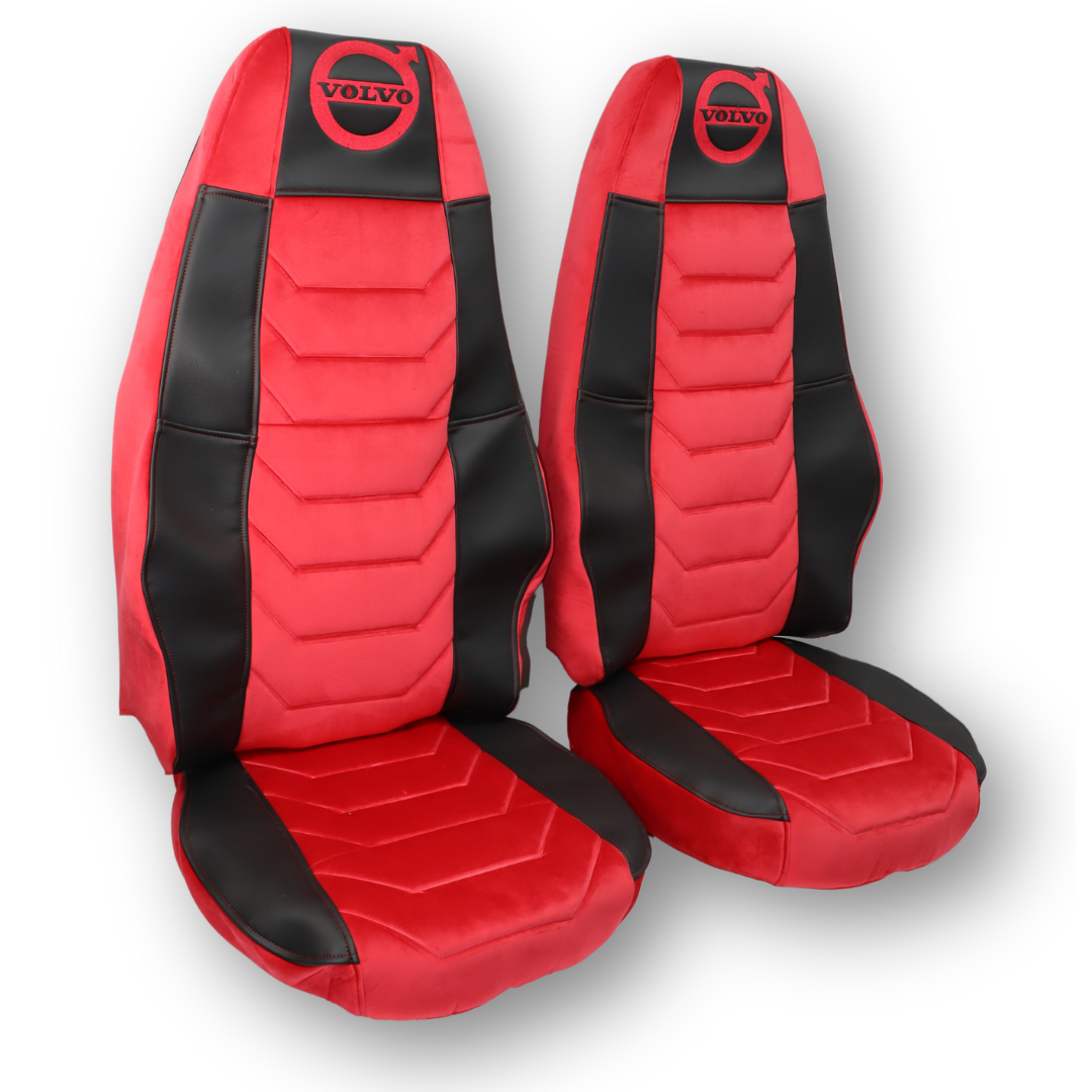 Чохол на сидіння Chess VOLVO FH FM (2002-2013) червоний велюр - чорна шкіра Чохол на сидіння Chess VOLVO FH FM (2002-2013) червоний велюр - чорна шкіра