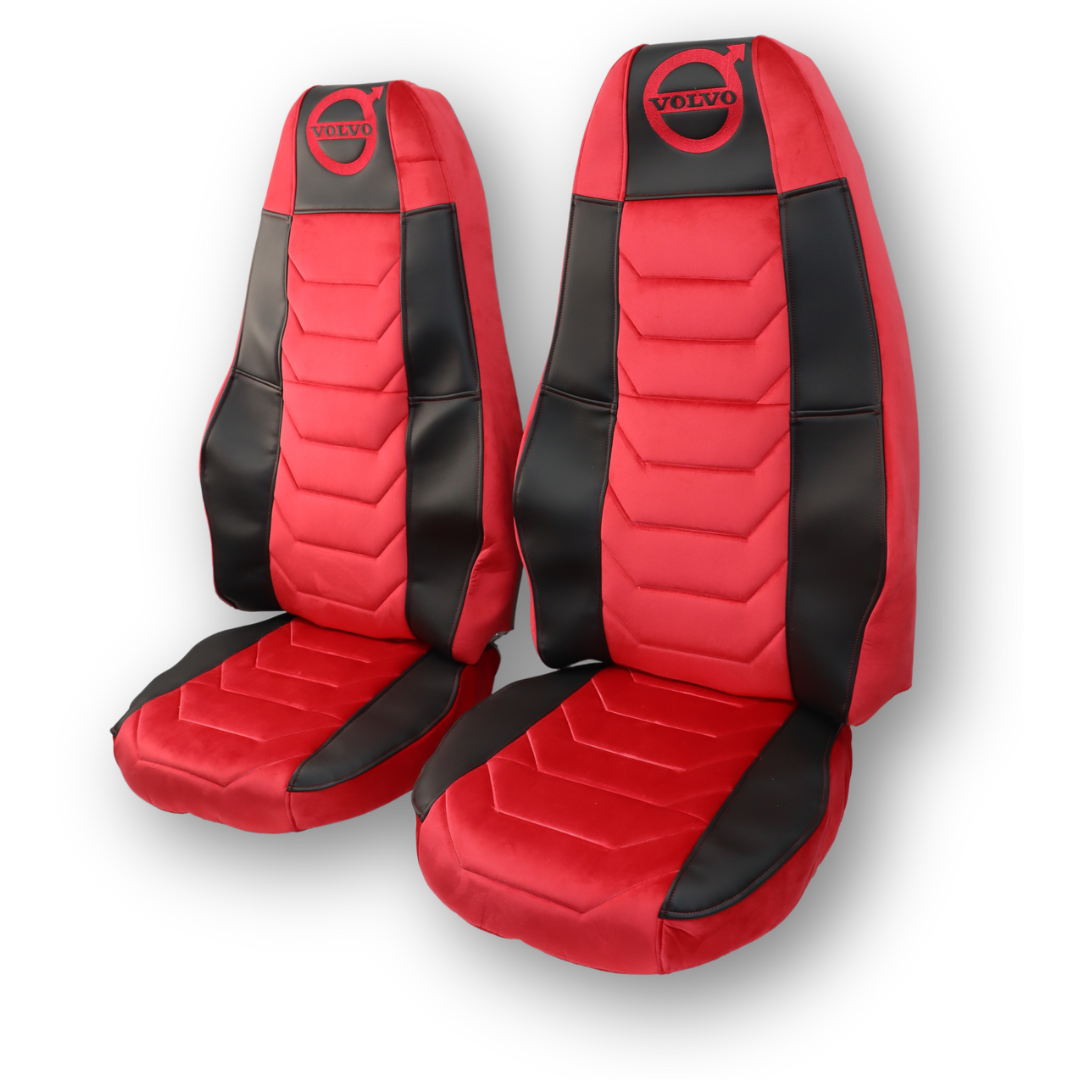 Чохол на сидіння Chess VOLVO FH FM (2002-2013) червоний велюр - чорна шкіра Чохол на сидіння Chess VOLVO FH FM (2002-2013) червоний велюр - чорна шкіра