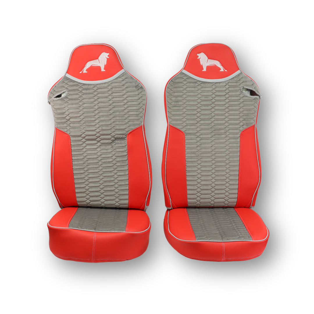 Чохол на сидіння KADIFE Велюр+Екошкіра MAN TGX,TGA,TGL,TGM,TGS; (2007-2020) 2 ременя, водій та пасажир (Низький) червоно-сірий Чохол на сидіння KADIFE Велюр+Екошкіра MAN TGX,TGA,TGL,TGM,TGS; (2007-2020) 2 ременя, водій та пасажир (Низький) червоно-сірий