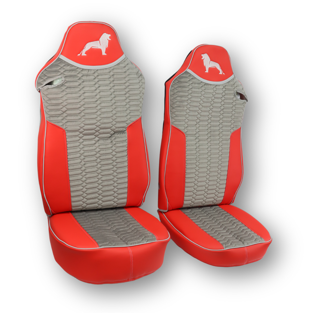 Чохол на сидіння KADIFE Велюр+Екошкіра MAN TGX,TGA,TGL,TGM,TGS; (2007-2020) 2 ременя, водій та пасажир (Низький) червоно-сірий Чохол на сидіння KADIFE Велюр+Екошкіра MAN TGX,TGA,TGL,TGM,TGS; (2007-2020) 2 ременя, водій та пасажир (Низький) червоно-сірий