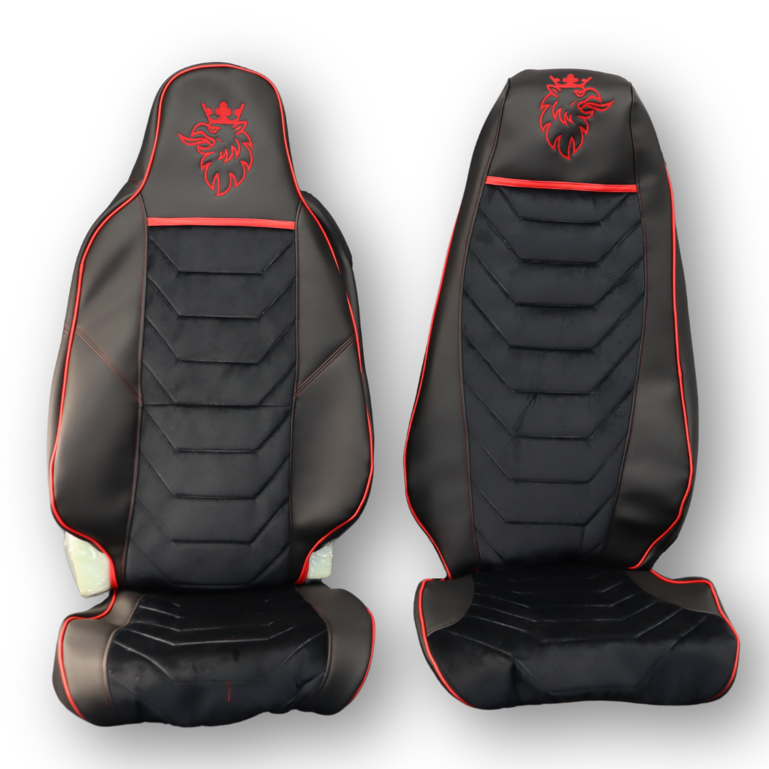 Чехол на сиденья SCANIA R,G,P,S (2014-...) водит. монолит - пасс. пилот, черный велюр - черная кожа Чехол на сиденья SCANIA R,G,P,S (2014-...) водит. монолит - пасс. пилот, черный велюр - черная кожа