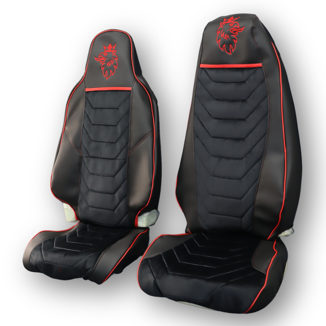 Чехол на сиденья SCANIA R,G,P,S (2014-...) водит. монолит - пасс. пилот, черный велюр - черная кожа Чехол на сиденья SCANIA R,G,P,S (2014-...) водит. монолит - пасс. пилот, черный велюр - черная кожа