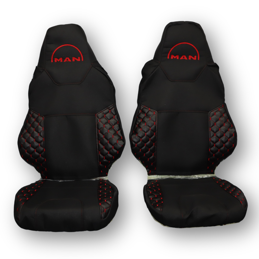 Чехол на сиденья Экокожа MAN TGX,TGX,TGA,TGL,TGM,TGS; (2017) 2 ременя, черный