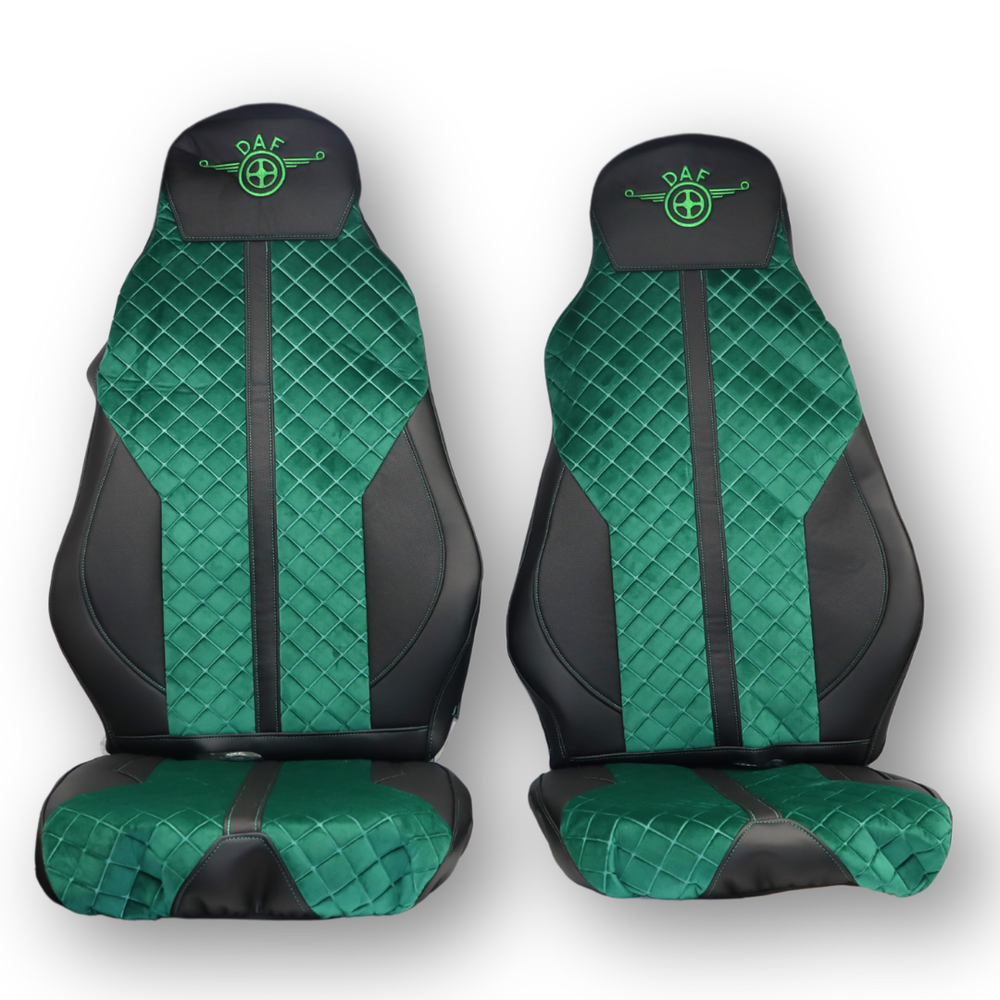 Чохол на сидіння Enterprise DAF XF95 105 CF85 75 65 LF (2002-2012) , шкіра чорна - велюр сота зелена Чохол на сидіння Enterprise DAF XF95 105 CF85 75 65 LF (2002-2012) , шкіра чорна - велюр сота зелена