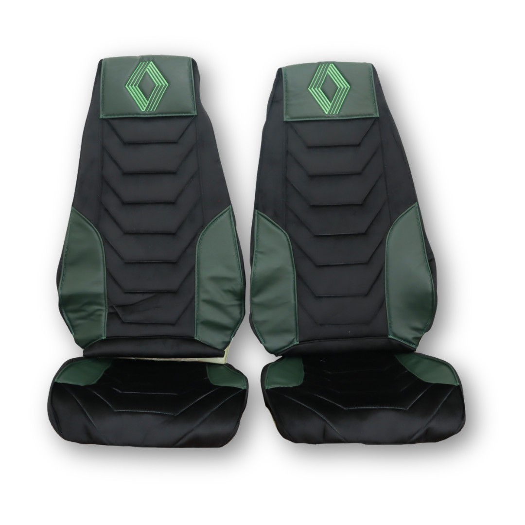 Чохол на сидіння Renault Premium (2005-2013) чорний велюр - зелена шкіра Чохол на сидіння Renault Premium (2005-2013) чорний велюр - зелена шкіра