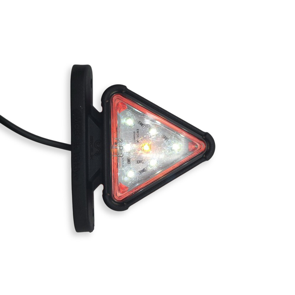 Габаритный фонарь треугольный; красно-белый; 12-24V; 8,5 см Габаритный фонарь треугольный; красно-белый; 12-24V; 8,5 см