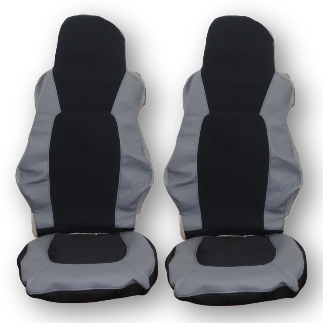 Чехол на сиденья DAF XF 95, 105; CF 85, 75, 65; LF (2002-2012); черный с серой кожей Чехол на сиденья DAF XF 95, 105; CF 85, 75, 65; LF (2002-2012); черный с серой кожей