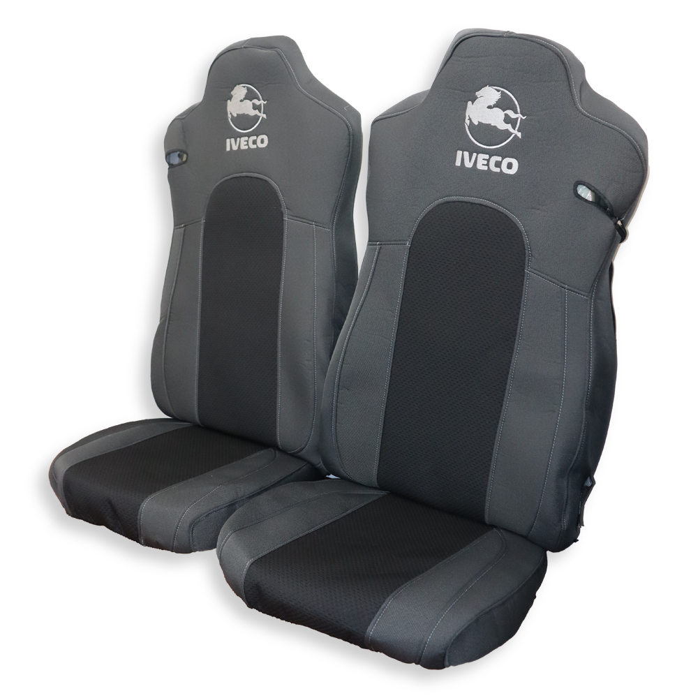 Чохол на сидіння IVECO STRALIS S-WAY, T-WAY (2019-2025 р.), водій та пасажир моноліт високий, сіра діагональ Чохол на сидіння IVECO STRALIS S-WAY, T-WAY (2019-2025 р.), водій та пасажир моноліт високий, сіра діагональ