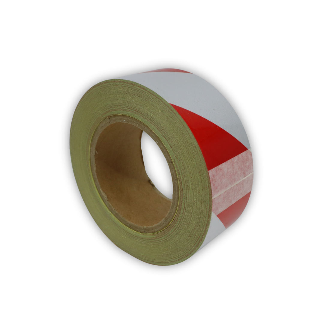 Лента светоотражаящая ПВХ, сигнальная, красно-белая