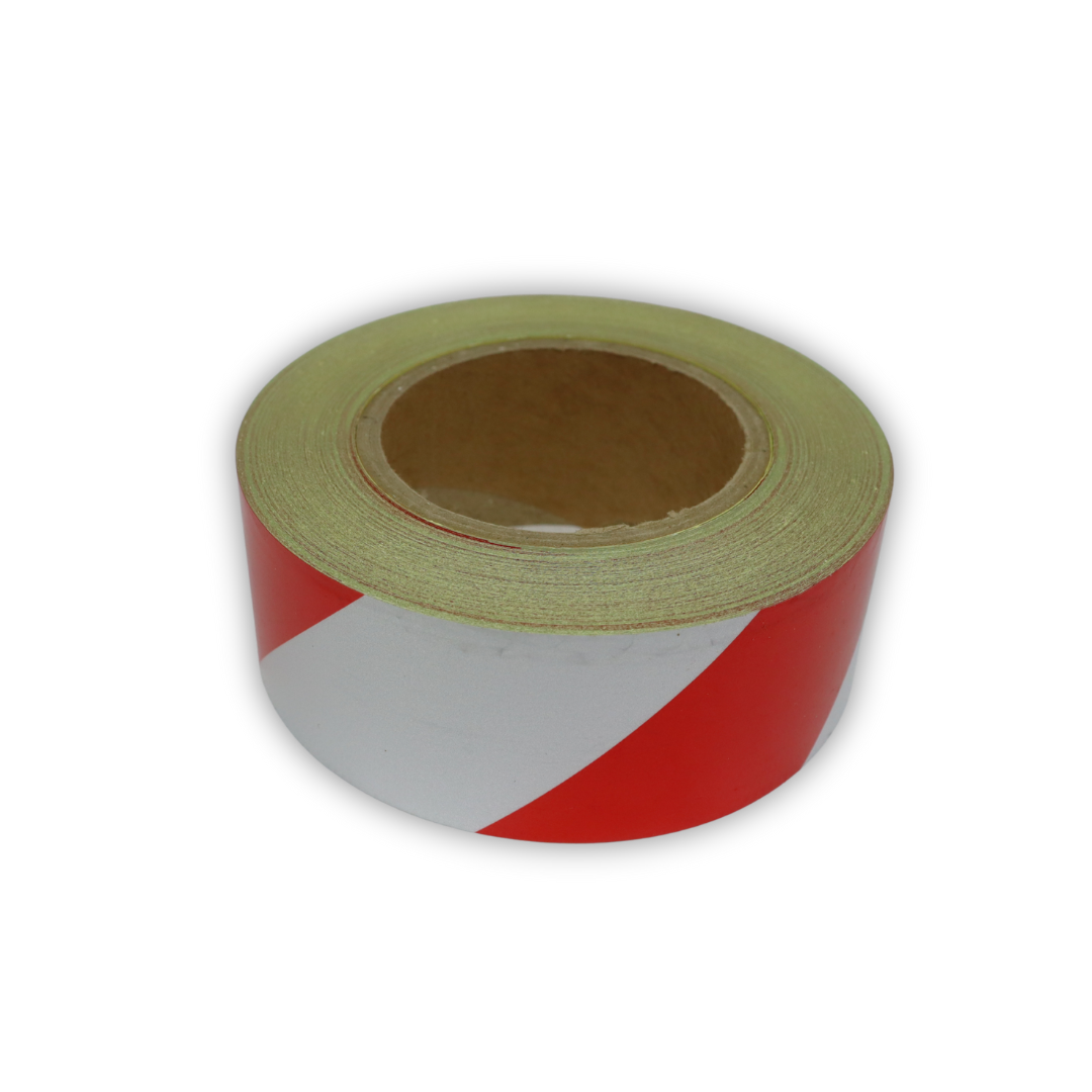 Лента светоотражаящая ПВХ, сигнальная, красно-белая