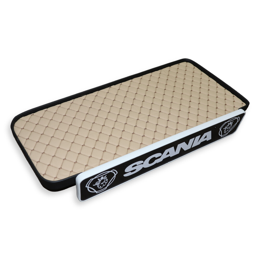 Полиця кабіни SCANIA R, S з 2017; пасажирська, з ящиком бежева \ST- Екошкіра стежка\ Полиця кабіни SCANIA R, S з 2017; пасажирська, з ящиком бежева \ST- Екошкіра стежка\