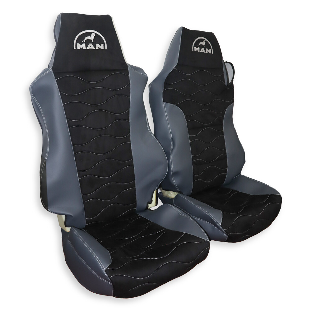 Чехол на сиденья MAN TGX,TGA,TGL,TGM,TGS; (2005-2020) 1 ремень водитель, черная алькантара-серая кожа