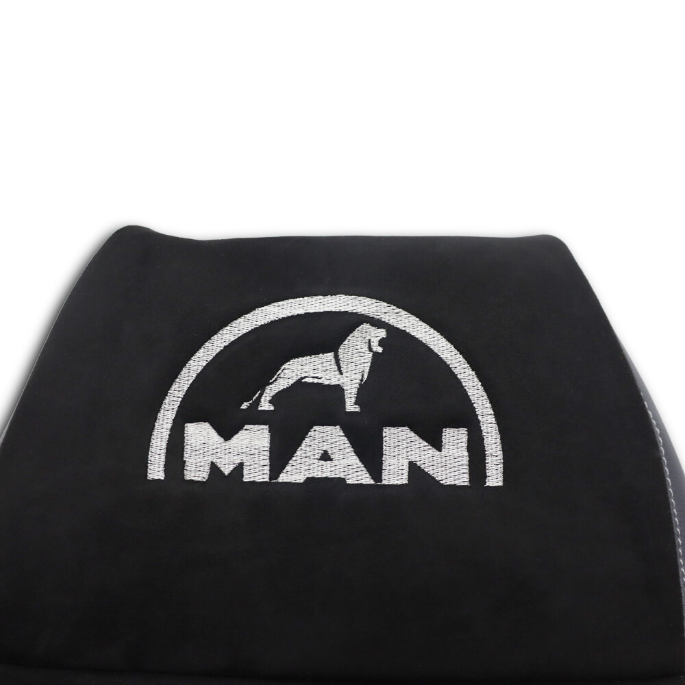 Чехол на сиденья MAN TGX,TGA,TGL,TGM,TGS; (2005-2020) 1 ремень водитель, черная алькантара-серая кожа