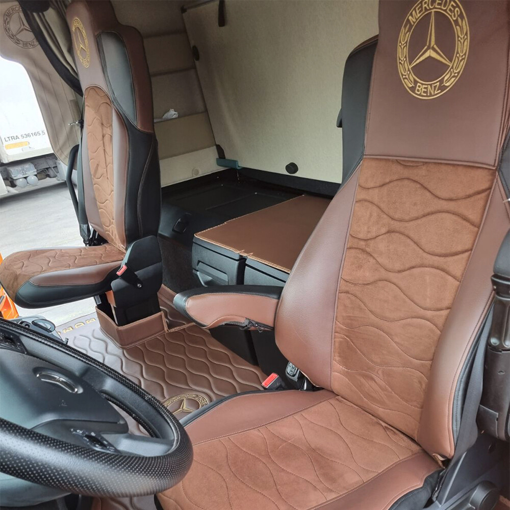 Чехол на сиденья MERCEDES ACTROS с 2021 г. коричневый, алькантара-кожа
