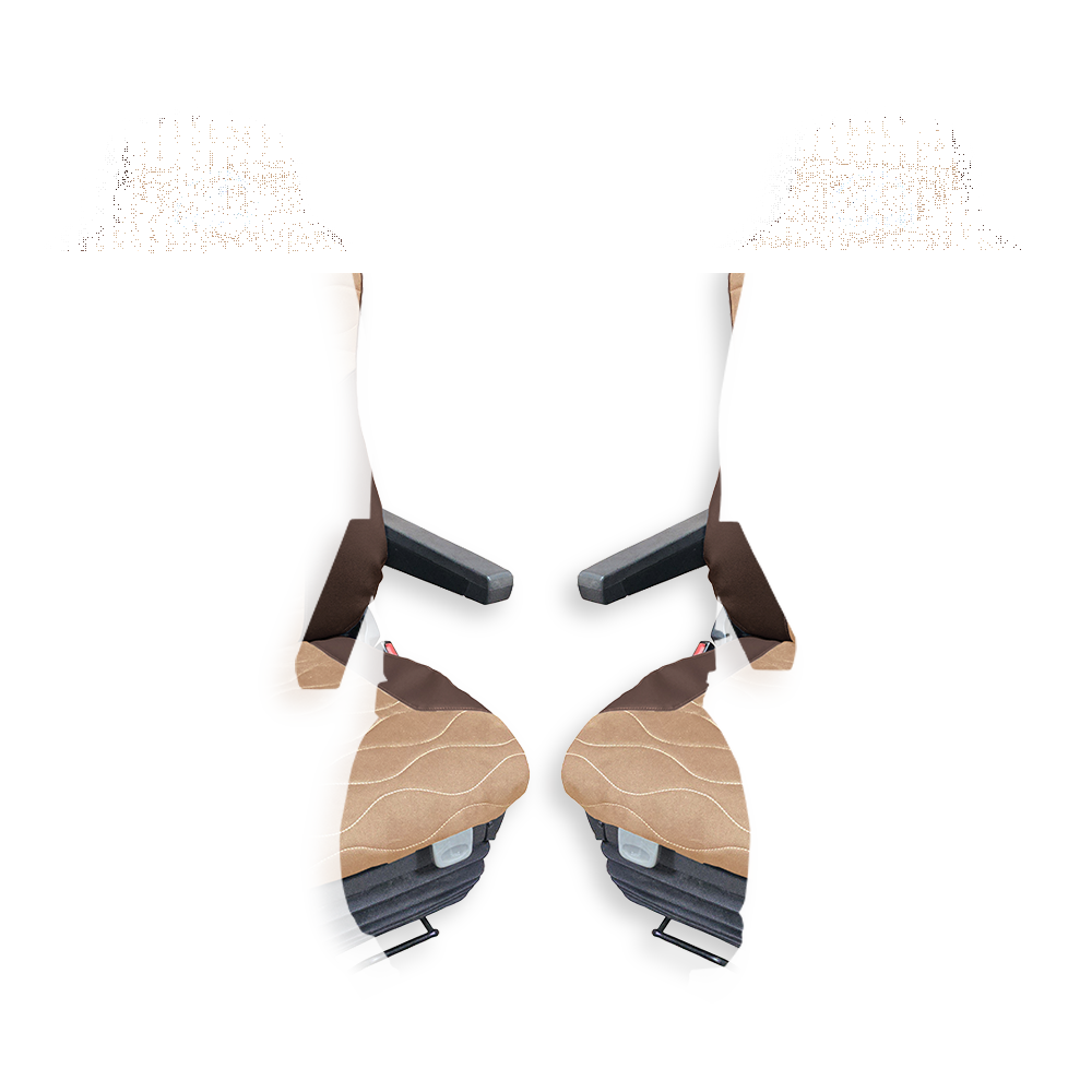 Чехол на сиденья MAN TGX,TGA,TGL,TGM,TGS; (2007-2020) 2 ремня, водитель и пассажир (Низкий) бежевая алькантара - коричневая кожа Чехол на сиденья MAN TGX,TGA,TGL,TGM,TGS; (2007-2020) 2 ремня, водитель и пассажир (Низкий) бежевая алькантара - коричневая кожа