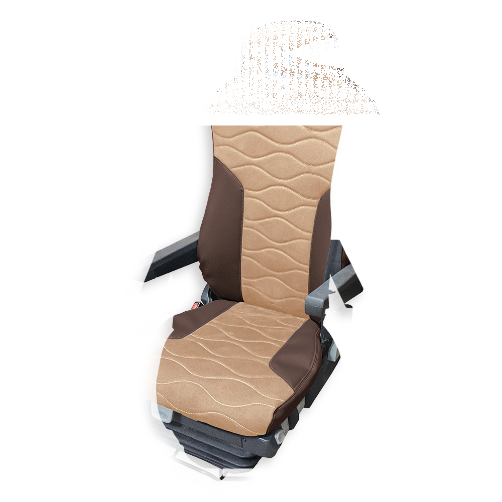 Чехол на сиденья MAN TGX,TGA,TGL,TGM,TGS; (2007-2020) 2 ремня, водитель и пассажир (Низкий) бежевая алькантара - коричневая кожа Чехол на сиденья MAN TGX,TGA,TGL,TGM,TGS; (2007-2020) 2 ремня, водитель и пассажир (Низкий) бежевая алькантара - коричневая кожа