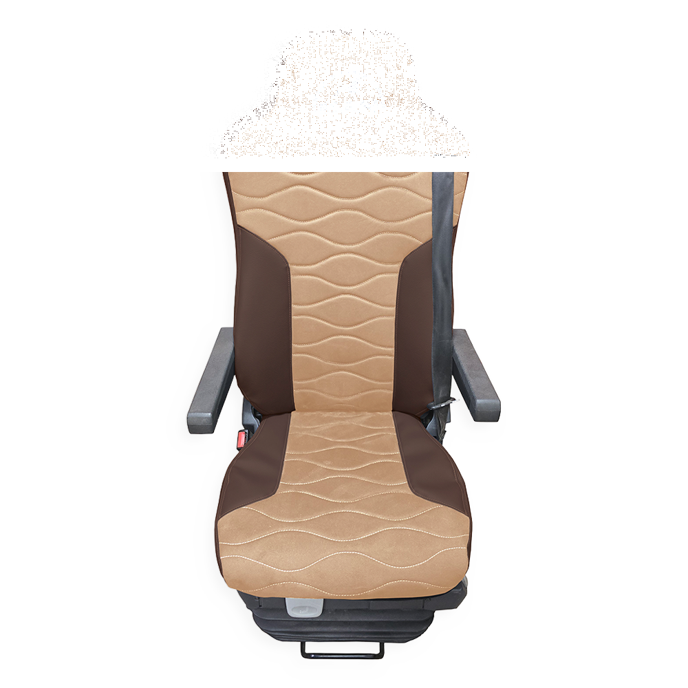 Чехол на сиденья MAN TGX,TGA,TGL,TGM,TGS; (2007-2020) 2 ремня, водитель и пассажир (Низкий) бежевая алькантара - коричневая кожа Чехол на сиденья MAN TGX,TGA,TGL,TGM,TGS; (2007-2020) 2 ремня, водитель и пассажир (Низкий) бежевая алькантара - коричневая кожа