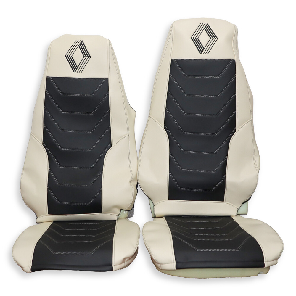 Чохол на сидіння Renault Magnum (2001-2013) водій, пасажир поворотне сидіння, чорно-бежевий Чохол на сидіння Renault Magnum (2001-2013) водій, пасажир поворотне сидіння, чорно-бежевий