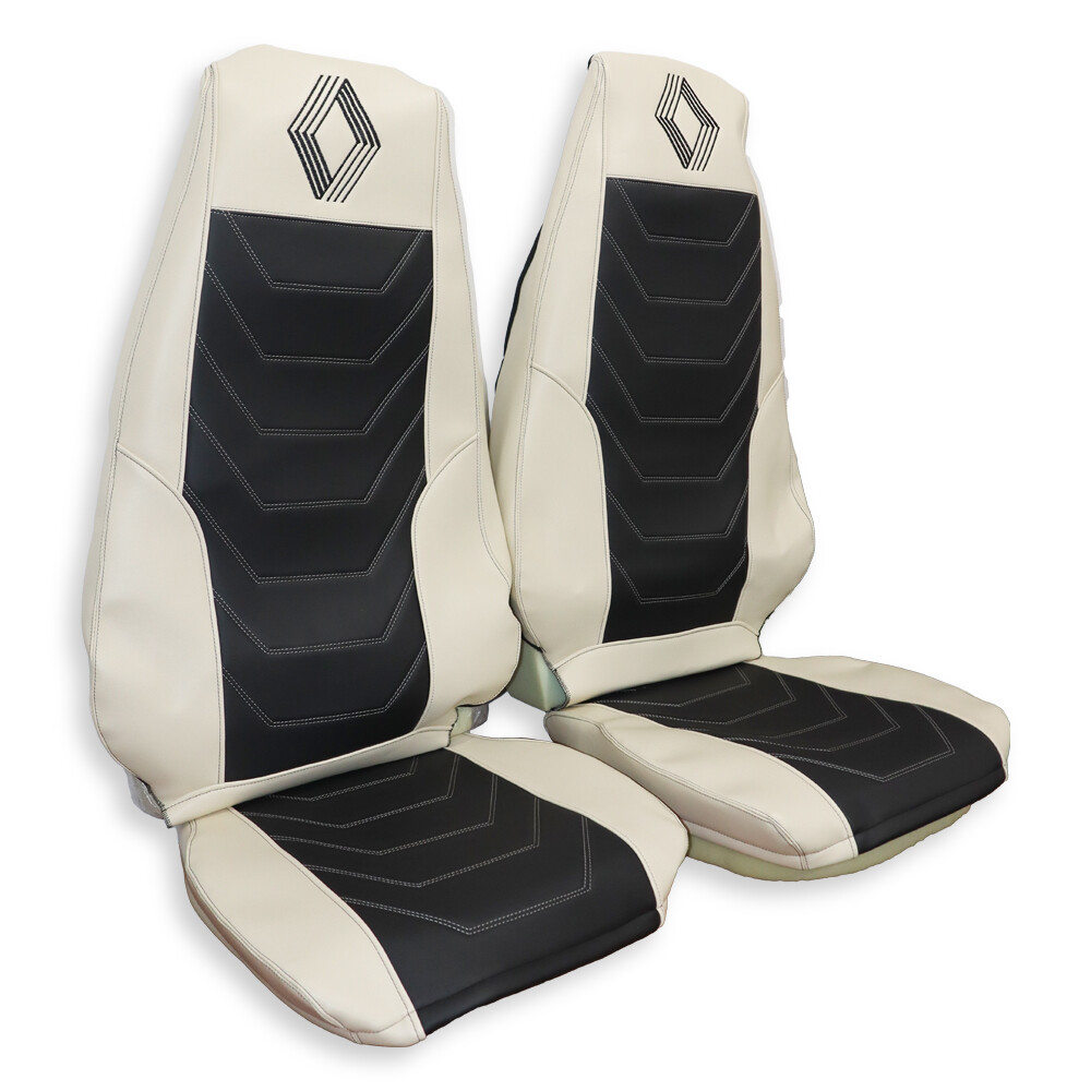 Чохол на сидіння Renault Magnum (2001-2013) водій, пасажир поворотне сидіння, чорно-бежевий Чохол на сидіння Renault Magnum (2001-2013) водій, пасажир поворотне сидіння, чорно-бежевий