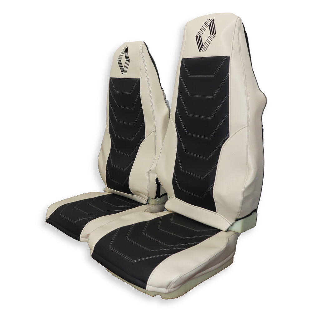Чохол на сидіння Renault Magnum (2001-2013) водій, пасажир поворотне сидіння, чорно-бежевий Чохол на сидіння Renault Magnum (2001-2013) водій, пасажир поворотне сидіння, чорно-бежевий