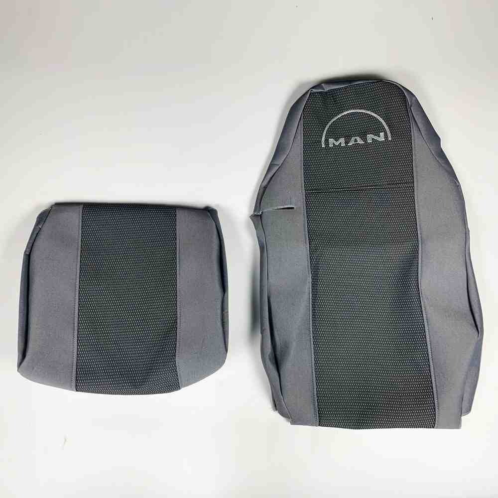 Чехол на сиденья MAN TGX,TGA,TGL,TGM,TGS; (2007-2020) 2 ремня, водитель и пассажир (Низкий) серый Чехол на сиденья MAN TGX,TGA,TGL,TGM,TGS; (2007-2020) 2 ремня, водитель и пассажир (Низкий) серый