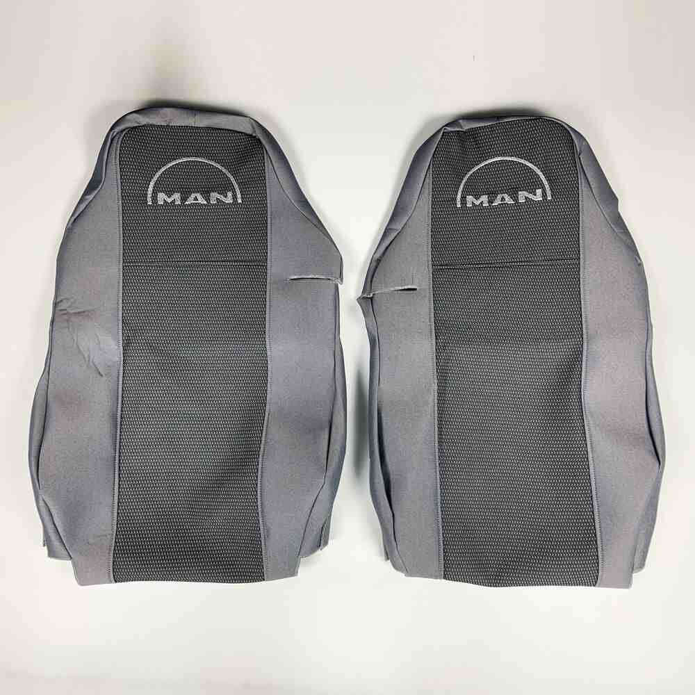 Чехол на сиденья MAN TGX,TGA,TGL,TGM,TGS; (2007-2020) 2 ремня, водитель и пассажир (Низкий) серый Чехол на сиденья MAN TGX,TGA,TGL,TGM,TGS; (2007-2020) 2 ремня, водитель и пассажир (Низкий) серый