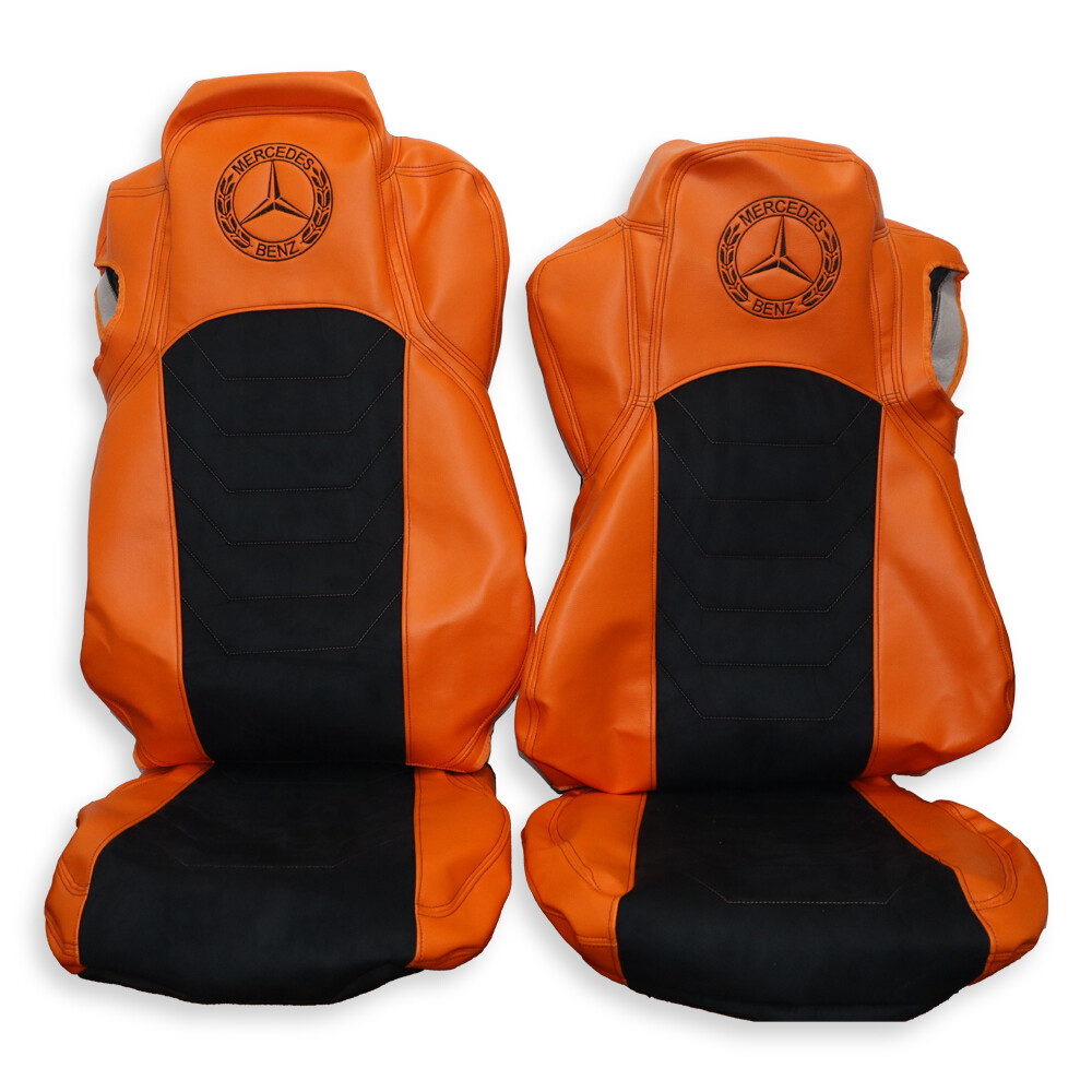 Чохол на сидіння MERCEDES ACTROS з 2021 р. чорна алькантара-оранжева шкіра Чохол на сидіння MERCEDES ACTROS з 2021 р. чорна алькантара-оранжева шкіра