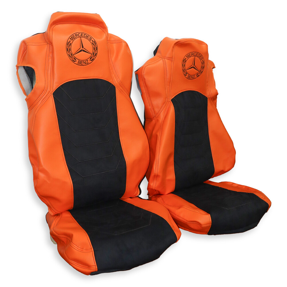 Чохол на сидіння MERCEDES ACTROS з 2021 р. чорна алькантара-оранжева шкіра Чохол на сидіння MERCEDES ACTROS з 2021 р. чорна алькантара-оранжева шкіра