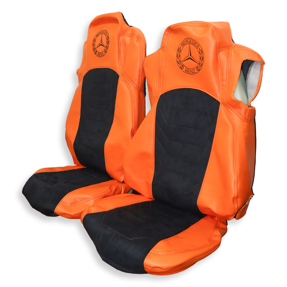 Чохол на сидіння MERCEDES ACTROS з 2021 р. чорна алькантара-оранжева шкіра Чохол на сидіння MERCEDES ACTROS з 2021 р. чорна алькантара-оранжева шкіра