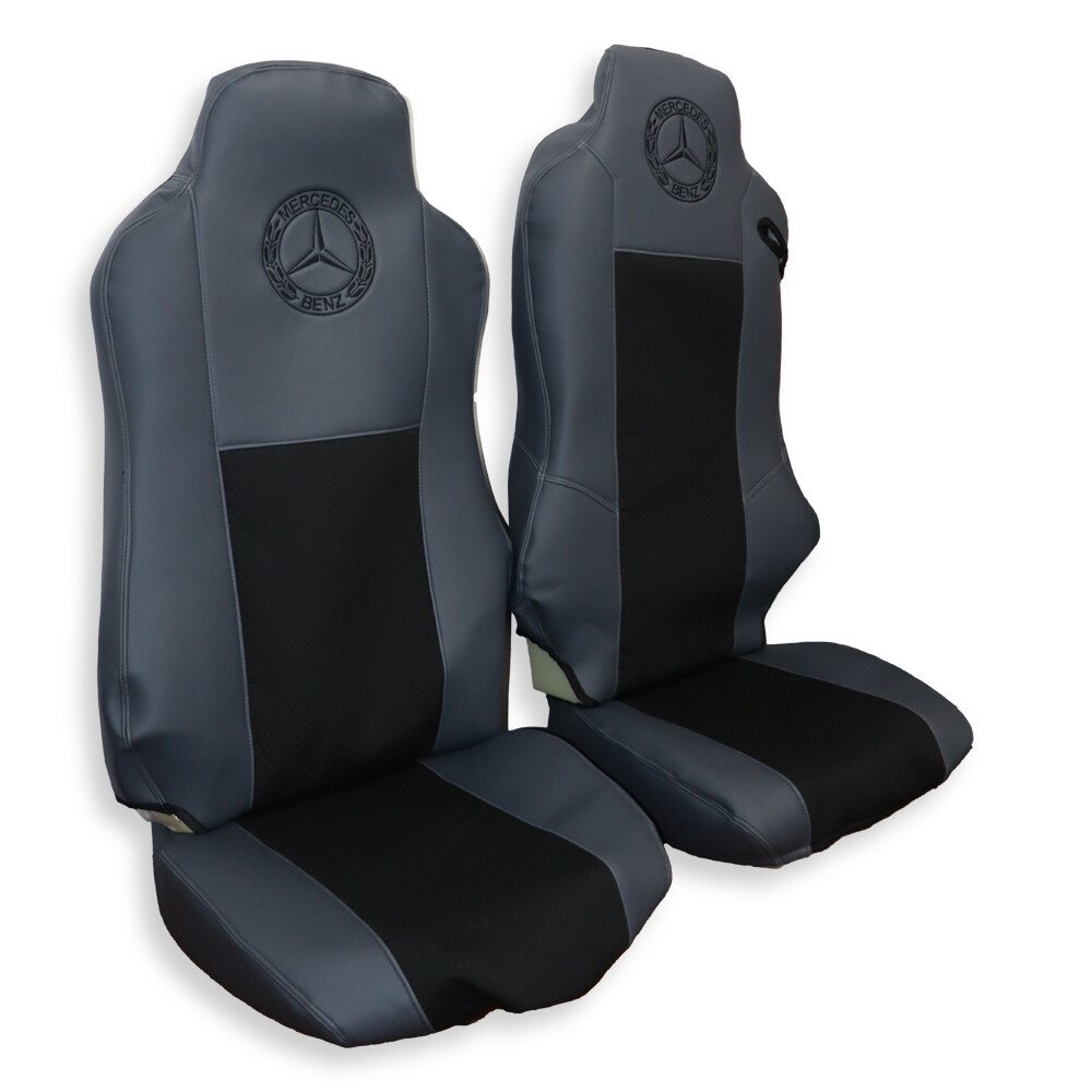 Чохол на сидіння Mercedes ATEGO/AXOR/ACTROS, 1 ремінь, сіра шкіра - тканина чорна Чохол на сидіння Mercedes ATEGO/AXOR/ACTROS, 1 ремінь, сіра шкіра - тканина чорна